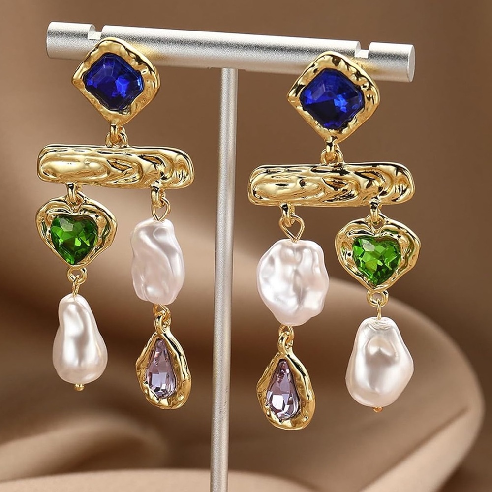 Fashion Jewelry Gold and Blue Chandelier Earrings